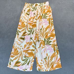 C&C California Size Medium Linen Wide Leg Cropped Pants Tropical Floral